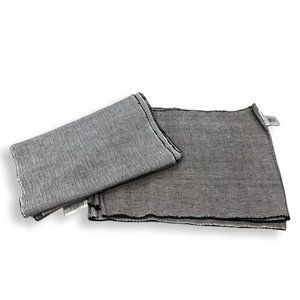 West Elm Riveria Cotton Table Runner & 6 Placemats - Black & White Set